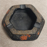 Vintage Black Orange Texture Hexagon Made in Japan Ashtray Tabacco Cigarette