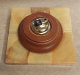 Vintage Orange Brown Marble? Square Ashtray Round Wood Holder Push Lighter