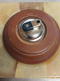 Vintage Orange Brown Marble? Square Ashtray Round Wood Holder Push Lighter