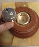 Vintage Orange Brown Marble? Square Ashtray Round Wood Holder Push Lighter