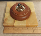 Vintage Orange Brown Marble? Square Ashtray Round Wood Holder Push Lighter