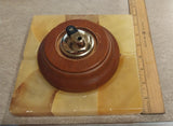Vintage Orange Brown Marble? Square Ashtray Round Wood Holder Push Lighter