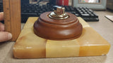 Vintage Orange Brown Marble? Square Ashtray Round Wood Holder Push Lighter
