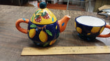Bella Casa By Ganz Ceramic Tea Single Set Strawberries Lemons Cup Tea Pot Fruit