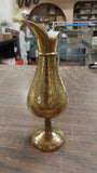 8" Vintage Brass Pitcher Vase Hand Etched Leaf Markings Sarnabra69 India 237T-8
