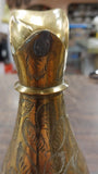 8" Vintage Brass Pitcher Vase Hand Etched Leaf Markings Sarnabra69 India 237T-8