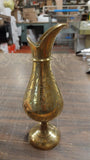 8" Vintage Brass Pitcher Vase Hand Etched Leaf Markings Sarnabra69 India 237T-8