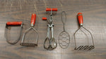 5 Vintage Red Wood Great Depression Kitchen Utensils Androck Made USA Cooking