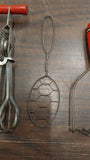 5 Vintage Red Wood Great Depression Kitchen Utensils Androck Made USA Cooking