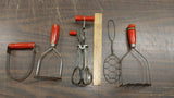 5 Vintage Red Wood Great Depression Kitchen Utensils Androck Made USA Cooking