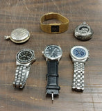 Lof of 6 Pocket Wrist Watches Untested Parts Repair Quartz Bailin Military Park
