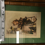 HUMMEL PRINT READING WITH DOG AND GIRL SEWING WITH CAT AND BIRD 2 PRINTS