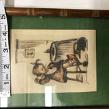 HUMMEL PRINT READING WITH DOG AND GIRL SEWING WITH CAT AND BIRD 2 PRINTS