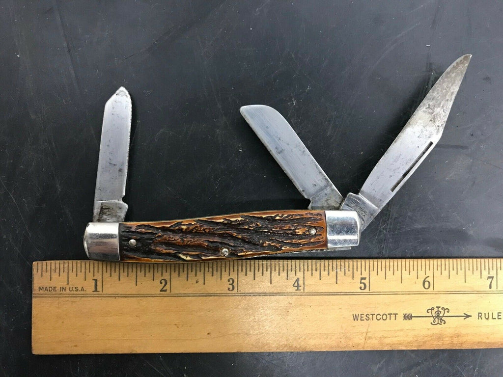 Vintage Two White Bone Handle Kent Colonial Pocket Knife Fishing Knife –
