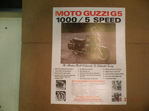 Vintage Poster Moto Guzzi G5 1000 classic motorcycle 22x26 italian advertisement