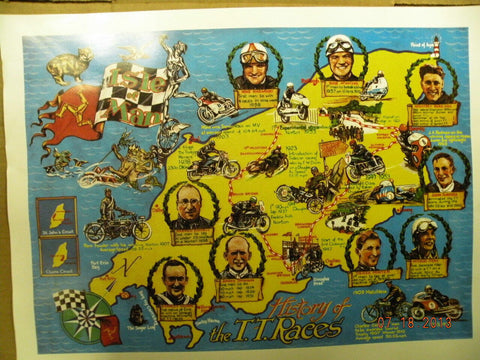 Vintage Classic Motorcycle Poster Isle Of Man History Of Tt Races ajs norton bsa
