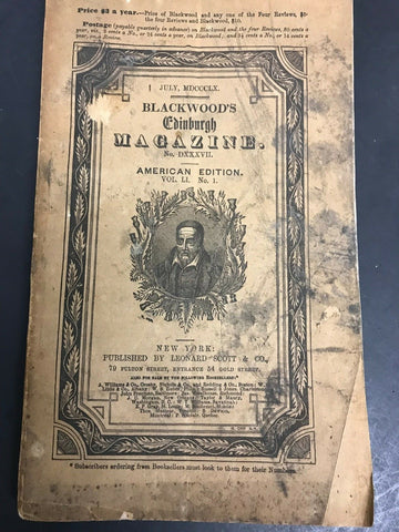 VTG Antique July 1861 Blackwood's Edinburgh New York Magazine American Edition