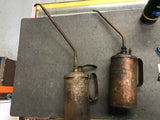 Two VINTAGE 1 QUART Golden Rod Hastings NE Oiler Thumb pump Oil Can Garage art