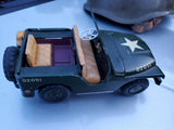 Vintage 1950's Showa Tin Litho Toy Patrol Jeep Friction Japan Back Seat Gun