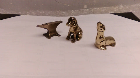 Vintage Sea Lion Dog Anvil Brass Paperweight Lot of 3 Seal Puppy Cast NICE!