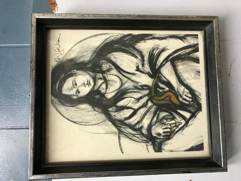 Beautiful Native American Charcoal Drawing Indian Maiden Framed Signed Art Origi