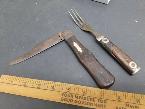 Vintage Civil War Pocket Folding Knife & Fork 1860's Antique Military Union Army