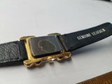 Gucci Gold Ladies Watch movt Japan leather band fancy Black Face Wristwatch 80's