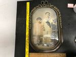 VINTAGE LARGE ANTIQUE CURVED GLASS WOOD CHALKWARE FRAME NAVY OUTFIT BOY