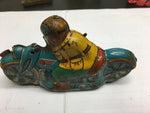 VINTAGE BLUE TIN LITHOGRAPH MOTORCYCLE FOR PARTS NICE PAINT