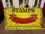 Vintage Tin Sign Stamps 1969 Post office Drug Store hardware 36x20 Metal Antique