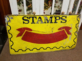 Vintage Tin Sign Stamps 1969 Post office Drug Store hardware 36x20 Metal Antique