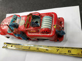 Vintage Tin Toy Firetruck Japan 60's Steel Friction Car Truck Fireman moves Pres