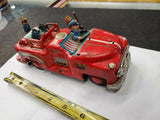 Vintage Tin Toy Firetruck Japan 60's Steel Friction Car Truck Fireman moves Pres