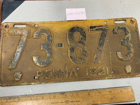 ANTIQUE 1921 PENNSYLVANIA LICENSE PLATE 73-873 VINTAGE MANCAVE PENNA PA 5 DIGIT