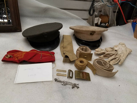 WW2 Dress Hat Cap Gloves Gun Belt Charm Bracelet Buckle Officer grouping Marines