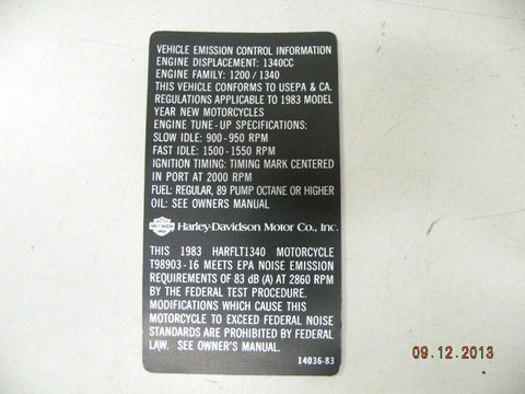 NOS Frame Decal Emission Sticker Harley FLT 1340 OEM 1983 Only Restoration Part