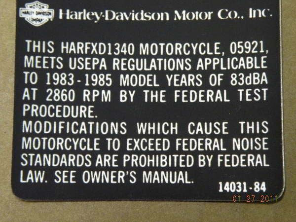 NOS Original Frame Decal Tag Sticker Emission Harley FXD OEM Dyna Supe ...