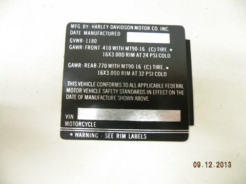 NOS Frame Tag Label Decal Sticker Harley VIN # Restoration Part Shovelhead fx fl
