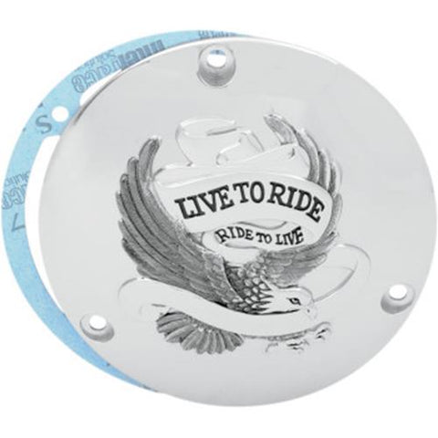 3 Hole Chrome Live to Ride Derby Cover Harley Softail FLH FXR Dyna 1970-1997