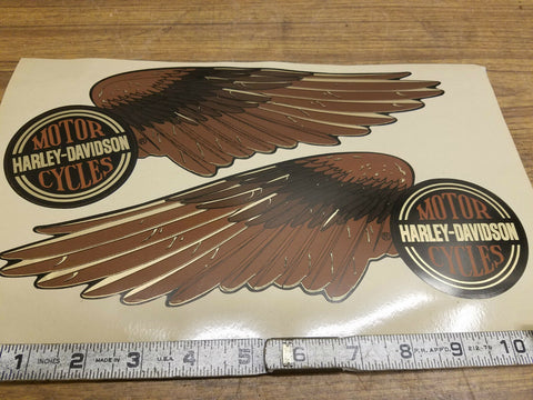 Pair Vintage Gas Tank Stickers Decals Shovelhead Ball wing Brown FLH FLT Supergl