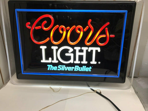 Coors Light The Silver Bullet Neon-Like Bar sign circa 1993 Breweriana Man Cave
