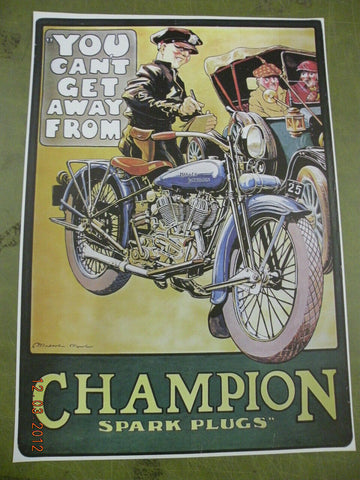Vintage Harley Champion Jd Antique Police Motorcycle 20's Racing Poster 20x28