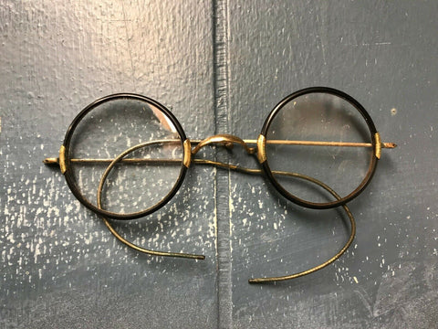 ANTIQUE ROUND JOHN LENNON EYEGLASSES SPECTACLES VINTAGE RETRO CASE BLACK GOLD