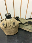 VINTAGE WWII ARTILLERY BELT CANTEEN WITH POT & HANDLE US SOLDIER MILITARY