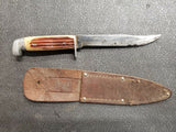 Vintage Atco #18 Japan 8 3/4" Bovine Bone Hunting Knife With Sheath Collectible