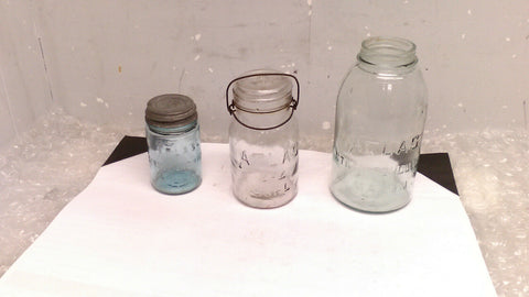 Vintage Atlas Mason Jar Lot of 3 Blue Glass Zinc Lid EZ Seal Strong Shoulder
