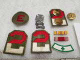 Vintage WWII Pins Badges Patches 2nd army Medical US E Stripes Artil Carbine LOT