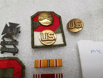Vintage WW11 Pins Badges Patches 2nd army Medical US E Stripes Artil Carbine LOT