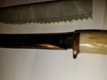 Vintage Handmade Hunting Fighting Knife Sheath Elk Horn Handle Fixed Blade USA