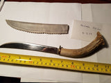 Vintage Handmade Hunting Fighting Knife Sheath Elk Horn Handle Fixed Blade USA